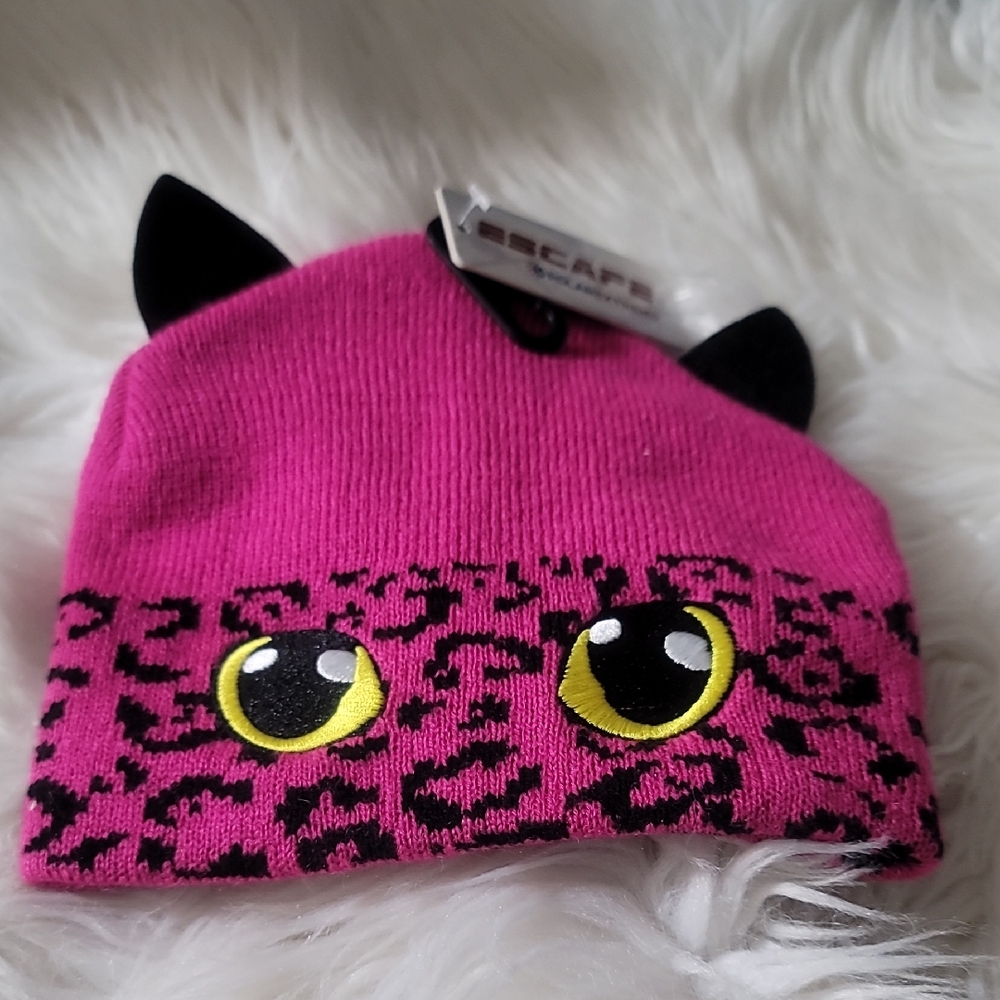 Kids Fuchsia Leopard Beanie with Ears